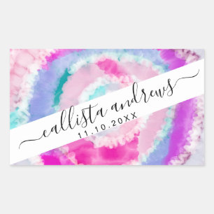 Abstracte moderne, roze witte tinkleurstof rechthoekige sticker