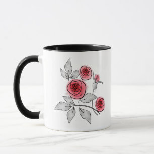 Abstracte moderne rozen bloemen rood grijs bloemmo mok