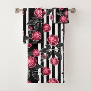 Abstracte, moderne rozenbladeren schetsen bloemen bad handdoek