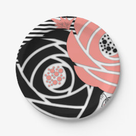 Abstracte moderne vormen bloemen bloemkoraalzwart papieren bordje