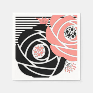 Abstracte moderne vormen bloemen bloemkoraalzwart servet