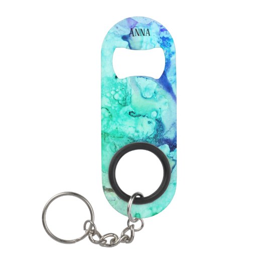 *~* Abstracte Moderne Waterverf Turquoise Green Mini Flessenopener (Voorkant)