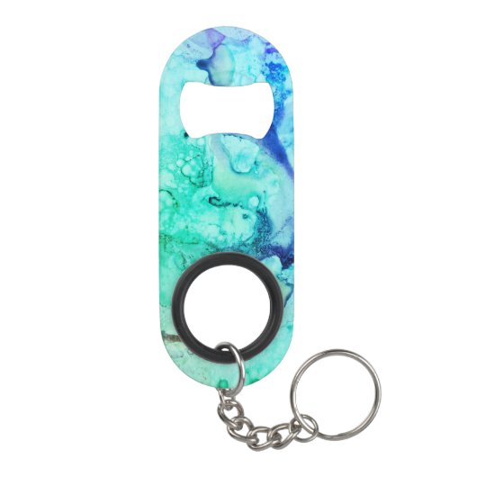 *~* Abstracte Moderne Waterverf Turquoise Green Mini Flessenopener (Achterkant)