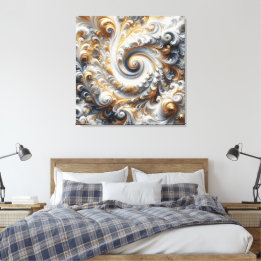 Abstracte moderne wervelende goud, zwart en wit canvas afdruk