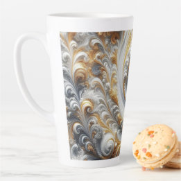 Abstracte moderne wervelende goud, zwart en wit latte mok