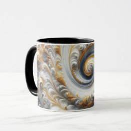 Abstracte moderne wervelende goud, zwart en wit mok