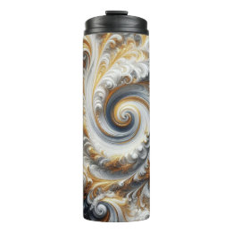 Abstracte moderne wervelende goud, zwart en wit thermosbeker