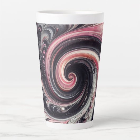 Abstracte moderne wervelende roze, zwart en wit latte mok (Voorkant)