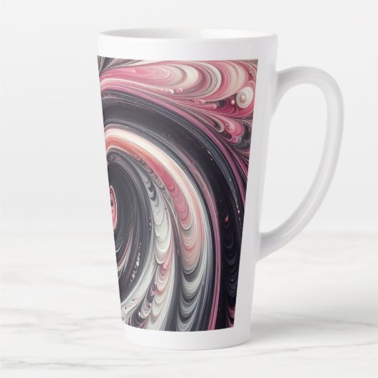 Abstracte moderne wervelende roze, zwart en wit latte mok (Rechts)