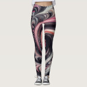 Abstracte moderne wervelende roze, zwart en wit leggings (Voorkant)