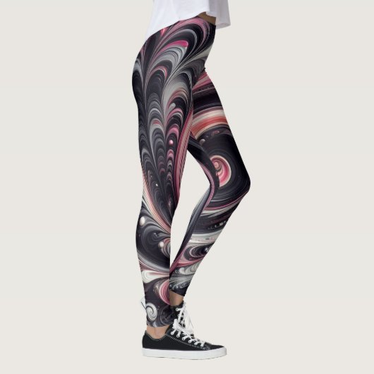 Abstracte moderne wervelende roze, zwart en wit leggings (Rechts)