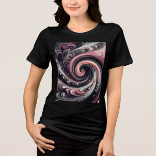 Abstracte moderne wervelende roze, zwart en wit Tri-Blend shirt