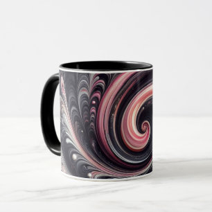 Abstracte moderne wervelende roze, zwarte en witte mok