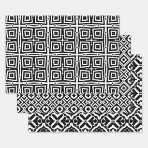 Abstracte moderne zwarte en witte geometrische pat inpakpapier vel