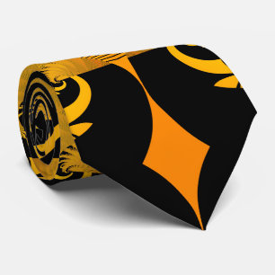 Abstracte moderne zwarte gele oranje fractale kuns stropdas