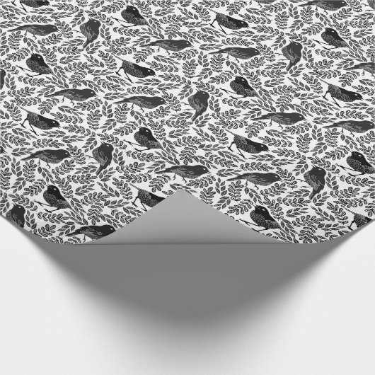 Abstracte moderne zwarte vogels en bladeren cadeaupapier (Hoek)