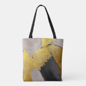 Abstracte monochrome kleuren met gouden penseelstr draagtas (Achterkant)