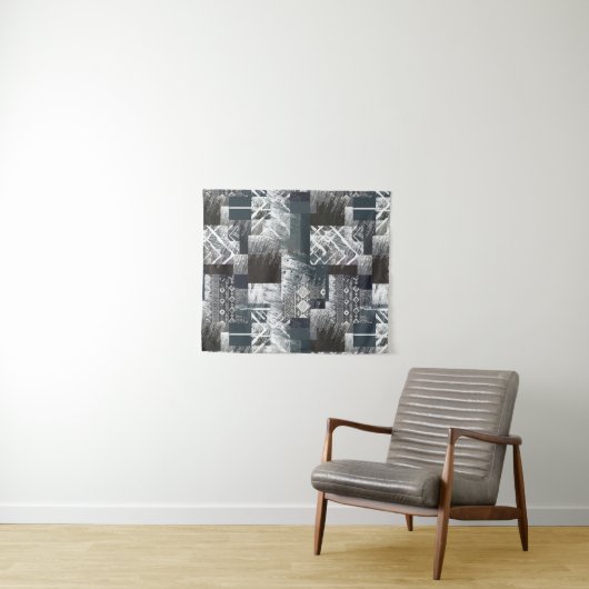 Abstracte monochrome patchwork wandkleed (In Situ (horizontaal))