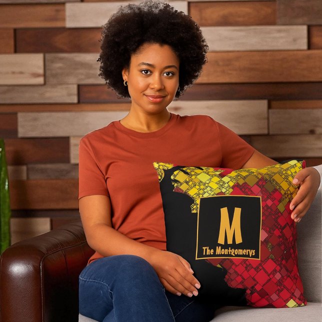 Abstracte Monogrammen Tijdelijke Naam van de Douan Kussen (Monogram and name on both sides of pillow)