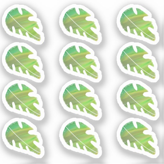Abstracte Monstera-blad vloeibare groene sticker s (Voorkant)