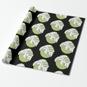 Abstracte Monstera-blad Zwart Handgetekend Cadeaupapier