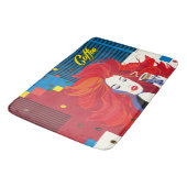 Abstracte "Mooie Mode vrouw met koffiebeker" Badmat (Gekanteld)