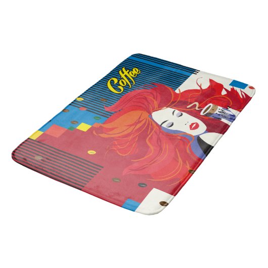 Abstracte "Mooie Mode vrouw met koffiebeker" Badmat (Gekanteld)