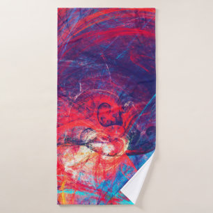 Abstracte, mooie rode en blauwe, heldere kleurenac badhanddoek