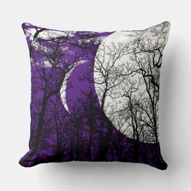 Abstracte Moon Tree Paars zwart witte schroefpijp Kussen (Voorkant)