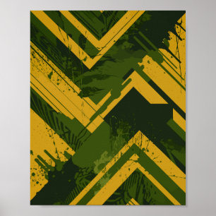 Abstracte mosterdstreken op een diepgroene achterg poster
