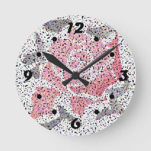 Abstracte mozaïekbloem roos roze witte grijze bloe ronde klok (Voorkant)