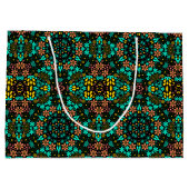 Abstracte mozaïekkaleidoscopische bloemen zwart groot cadeauzakje (Achterkant)