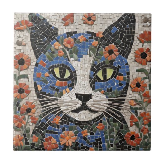 Abstracte Mozaïekkat met bloemen Tegeltje (Voorkant)