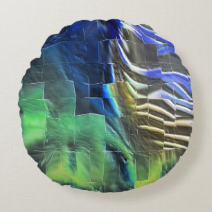 Abstracte mozaïektekening lichtgekerfd en satijn rond kussen