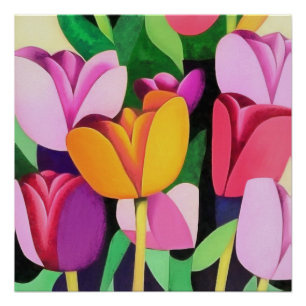 Abstracte multikleurige Tulpen met meerdere kleure Perfect Poster