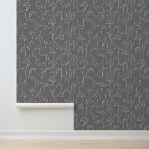 Abstracte Mushroom Line Art op grijs Behang