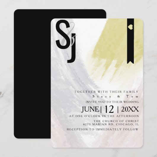 Abstracte Mustard Blush Brush Strokes Wedding Suit Kaart (Voorkant / Achterkant)