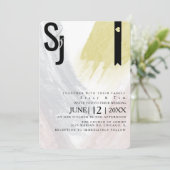 Abstracte Mustard Blush Brush Strokes Wedding Suit Kaart (Staand voorkant)