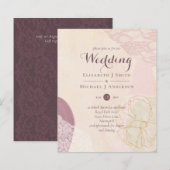 Abstracte Mustard Lace Merlot Wedding Invite Budge (Voorkant / Achterkant)