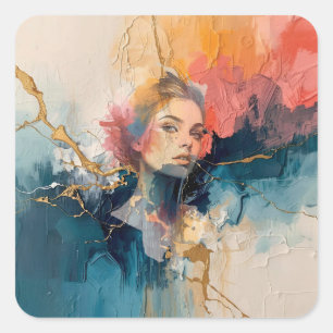 abstracte muurkunst, moderne kunst print, vrouw po vierkante sticker
