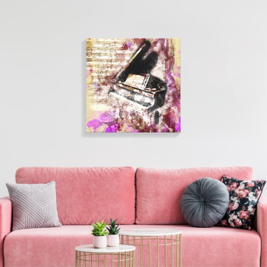 Abstracte muziek Piano Design Paarse Canvas Muurku (Insitu (Woonkamer))