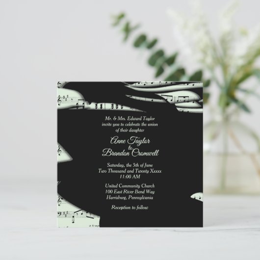 Abstracte muziek Thema bruiloft uitnodiging Mint G (Staand voorkant)