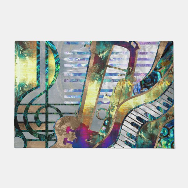Abstracte muziekkunst collage - gemengde media #1 deurmat (Voorkant)