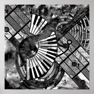 Abstracte muziekkunst - Grijsverblindende texturen Poster