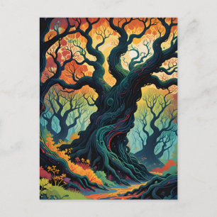 Abstracte mystieke bomen feestdagenkaart