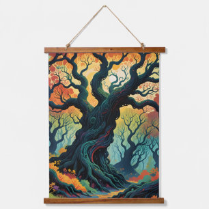 Abstracte mystieke bomen hangend wandkleed