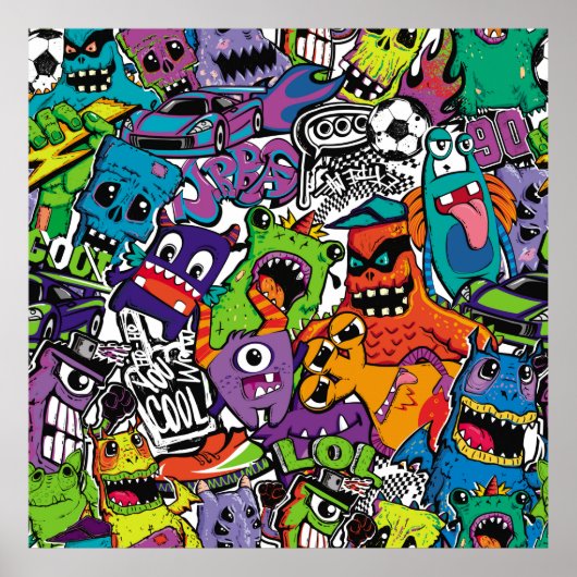 Abstracte naadloze strips monsters. Cartoon mutant Poster (Voorkant)