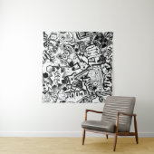 Abstracte naadloze zwarte en witte strips wandkleed (In Situ (horizontaal))