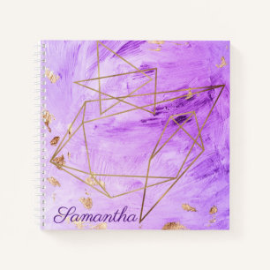 Abstracte naam Paarse Gold Waterverf Notitieboek
