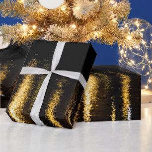 Abstracte nachtlampen zee glanzend goud zwart cadeaupapier